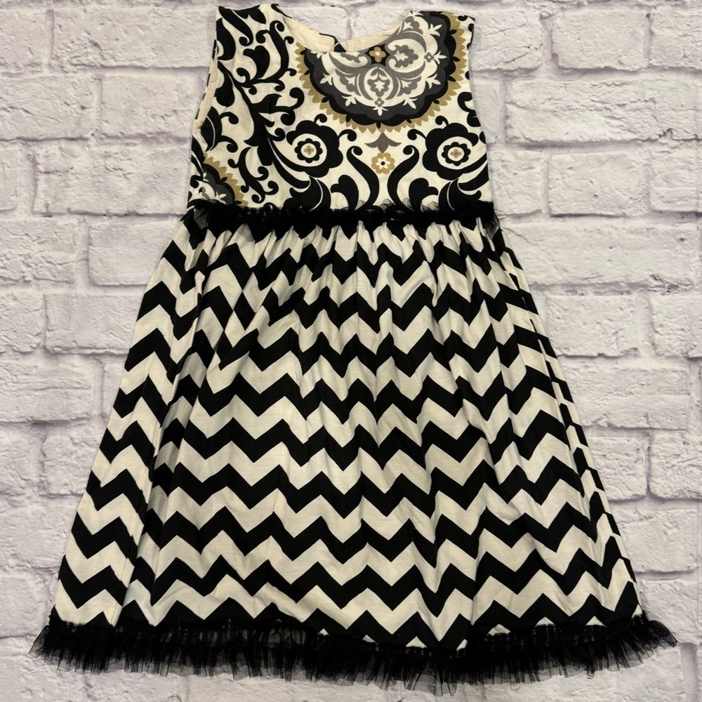 Owls & Bats Girl’s Dress Size 6 Halloween Contrast Fabrics Black Tulle Chevron